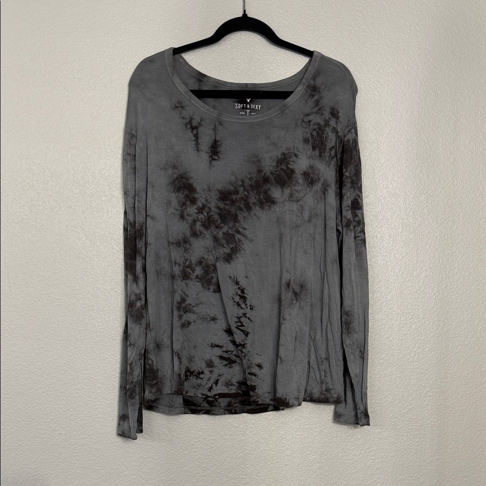 American Eagle Outfitters Gray Tie-Dye Long Sleeve Top